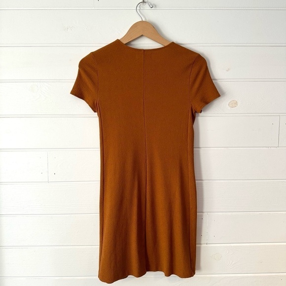 Madewell Texture & Thread Short Sleeve Side Tie Faux Wrap Mustard Dress Sz XS - Picture 5 of 7